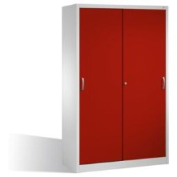 C + P Möbelsysteme Armoire à outils C+P avec portes coulissantes, intérieur 4 étagères, H1950xL1200xP600mm façade avant rouge rubis caisson gris clair ; C + P Möbelsyste (2069-00 S10078)