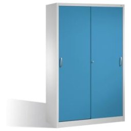 Armoire à outils C+P avec portes coulissantes, intérieur 4 étagères, H1950xL1200xP600mm avant bleu clair corps gris clair ; C + P Möbelsysteme (2069-00 S10077)