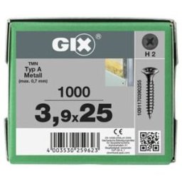 Spax GIX-D Tête trompette 3,9 x 25 H2 Pointe de forage phosphaté en magasin (1091170390255)