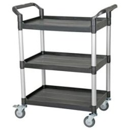 Chariot STIER de service à 3 étagères, 850 mm de long x 480 mm de large x 1000 mm de haut, charge max. 250kg , plastique résistant, voiture de service, chariot d'atelier (903107)
