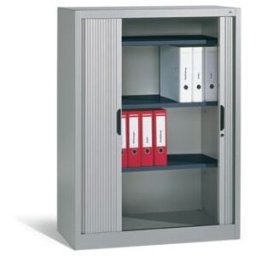 Buffet à dossiers C+P Omnispace avec volet roulant, 3 hauteurs de dossiers, H1345xL1000xP420mm aluminium blanc ; C + P Möbelsysteme (3222-00 S10038)