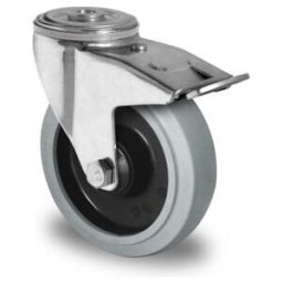 CASCOO Roulette pivotante à trou central avec frein total ø 200 mm série R4E2 à double roulement à billes (BPH98W0200R4E2D34)