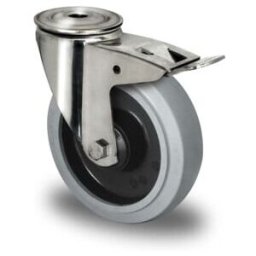 CASCOO Roulette pivotante avec frein total ø 100 mm série R4E2 roulement à billes inox (BIH36S0100R4E2S34)