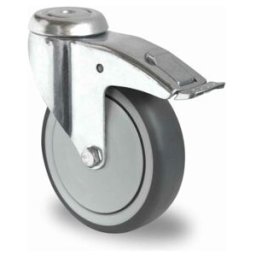 CASCOO Roulette pivotante à trou central avec frein total ø 125 mm Série P2T2 à roulement à billes (BAH15C0125P2T2B42)