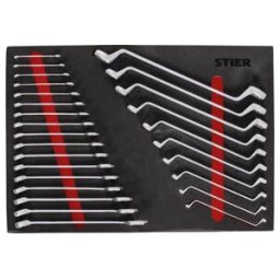 Jeu de clés mixtes et de clés polygonales doubles STIER, 27 pièces, dans un compartiment en mousse tendre (EVA), Acier au chrome-vanadium, 570 x 400 x 30 mm, jeu de douilles , insert mousse (902824)