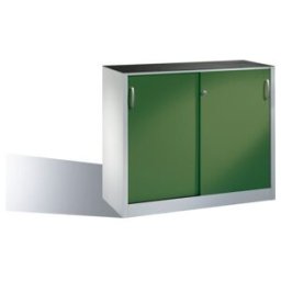 Armoire à outils C+P avec portes coulissantes, intérieur 1 tablette, H1000xL1200xP400mm Façade Reseda vert corps gris clair ; C + P Möbelsysteme (2046-09 S10061)
