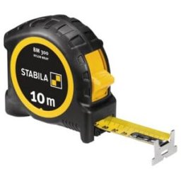 STABILA Mètre ruban BM 300, 10 m, double échelle métrique, boîtier PC/ABS incassable, crochet SPIKES, ruban acier gainé nylon, clip ceinture, précisio (19843)