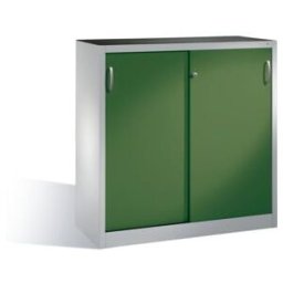 C + P Möbelsysteme Armoire à outils C+P avec portes coulissantes, intérieur 2 étagères, H1200xL1200xP400mm Devant Caisson Reseda vert clair gris clair ; C + P Möbelsyste (2047-09 S10033)