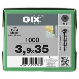 Spax GIX-A Tête trompette 3,9 x 35 H2 Filetage fin phosphaté (1091170390355)