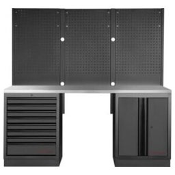 Mobilier d'atelier Mobilio 3 éléments Kraftwerk, paroi perforée, acier inoxydable (3964K-BLK-003-IX)