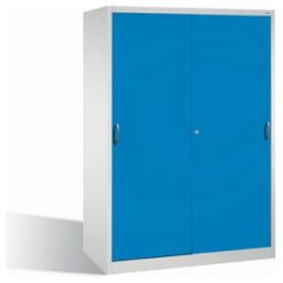 Armoire à outils C+P avec portes coulissantes, intérieur 2 x 4 étagères, H1950xL1600xP600mm avant bleu clair corps gris clair ; C + P Möbelsysteme (2169-00 S10094)