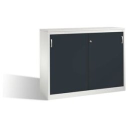 C + P Möbelsysteme Buffet Acurado avec portes coulissantes, 2 x 3 hauteurs de dossiers, H1200xL1600xP500mm façade avant noir gris caisson gris clair gris clair ; C + P M (2157-1200 S10158)