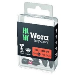 Embout 851/1 IMP DC PH2 L.25mm 1/4 pouce C6,3 Impaktor,DC Boîte avec 10 embouts WERA (05157616001)