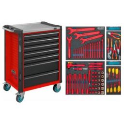 Chariot d'atelier Assistant 179NX-7/70KV Tiroirs, plats : 5 x 81 x 522 x 398 mm Tiroirs, hauts : 2 x 166 x 522 x 398 mm Nombre d'outils : 70 HAZET (179NX-7/70KV)