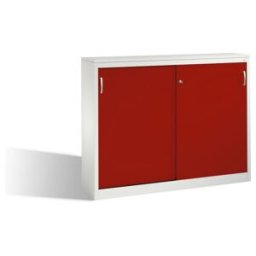 Buffet Acurado avec portes coulissantes, 2 x 3 hauteurs de dossier, H1200xL1600xP400mm, face avant rouge rubis Corps gris clair ; C + P Möbelsysteme (2147-1200 S10074)