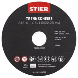 Disques à tronçonner STIER, acier, 115 x 1,5 x 22,23, forme 41, droits, 25 pièces 25x (905700)