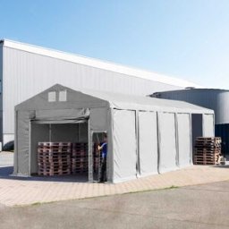 TOOLPORT 6x12 m tente de stockage, PVC 850, H. 3 m avec porte actionnée par traction, gris, sans statique - (79817)