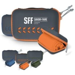 Serviette personnalisé de sport microfibre avec boîte de rangement microfibre bleu