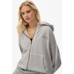 Superdry Femme Sweat à Capuche Zippé Décontracté Athletic Essentials Light Grey Taille: 34