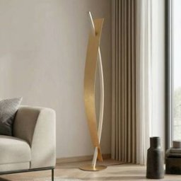 Lampadaire LED Marija Lucande, dimmable, doré, Salon / Salle à manger, Métal, Moderne, Lampadaire LED