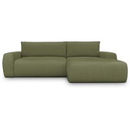 Canapé d'angle droit convertible 3 places en tissu chenille vert olive - Sonny
