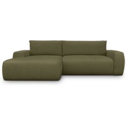 Canapé d'angle gauche convertible 3 places en tissu chenille vert kaki - Sonny