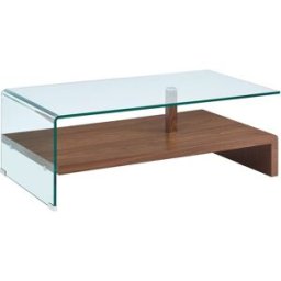Table basse rectangulaire en verre trempé avec étagère effet noyer 110 cm - Valko