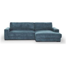 Canapé d'angle droit convertible 3 places avec coffre de rangement en velours côtelé bleu gris - Arty