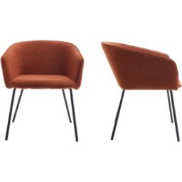 Lot de 2 fauteuils de table en tissu bouclé rouille, piètement noir - Swann