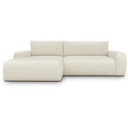 Canapé d'angle gauche convertible 3 places en tissu chenille beige - Sonny
