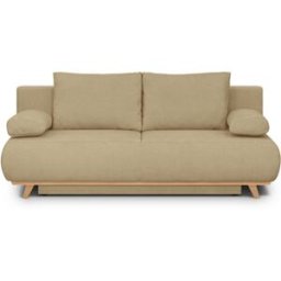 Canapé convertible 3 places avec coffre de rangement en tissu chenille miel - Laria