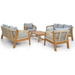 Salon de jardin 8 places en bois FSC - 2 Canapés 3 pl. , 2 fauteuils et table basse - Symi