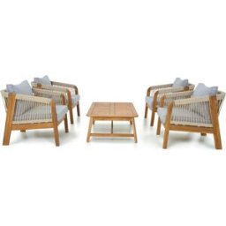 Salon de jardin 4 places en bois FSC - 4 fauteuils et table basse - Symi
