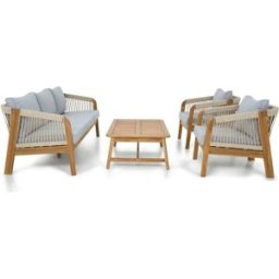 Salon de jardin 5 places en bois FSC - Canapé 3 pl. , 2 fauteuils et table basse - Symi