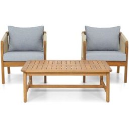 Salon de jardin 2 places en bois FSC - 2 fauteuils et table basse - Symi