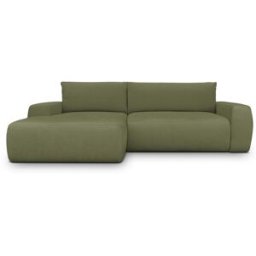 Canapé d'angle gauche convertible 3 places en tissu chenille vert olive - Sonny