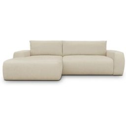 Canapé d'angle gauche convertible 3 places en tissu chenille beige foncé - Sonny