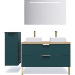 Meuble de salle de bain suspendu 2 vasques à poser 120cm 2 tiroirs Bleu - Venice