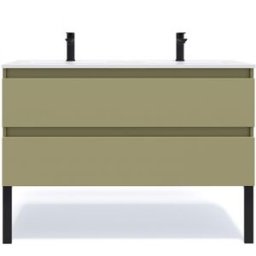 Meuble de salle de bain suspendu double vasque intégrée 120cm 2 tiroirs Vert olive - Hudson
