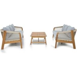 Salon de jardin 6 places en bois FSC - 2 canapes 3 pl. et table basse - Symi