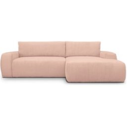 Canapé d'angle droit convertible 3 places en velours côtelé rose pâle - Sonny