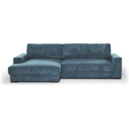 Canapé d'angle gauche convertible 3 places avec coffre de rangement en velours côtelé bleu gris - Arty