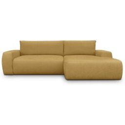 Canapé d'angle droit convertible 3 places en tissu chenille jaune moutarde - Sonny