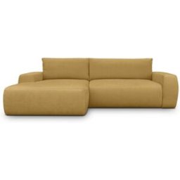 Canapé d'angle gauche convertible 3 places en tissu chenille jaune moutarde - Sonny