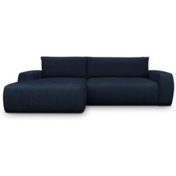 Canapé d'angle gauche convertible 3 places en tissu chenille bleu foncé - Sonny