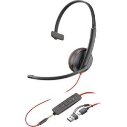 Poly Blackwire 3215 USB-C/A + Jack Micro-casque avec audio HD et protection acoustique offrant une flexibilité totale grâce à sa triple connexion.