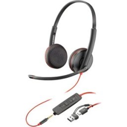 Poly Blackwire 3225 USB-C + dongle USB-C/A Casque filaire duo avec audio HD, protection acoustique et triple connexion Jack, USB-A et USB-C.
