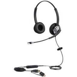 Cleyver HC65 USB-A / USB-C Flex Micro-casque duo USB-A / USB-C pour PC/Mac avec boîtier de commandes intégré au câble.