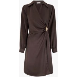 stand-prive.com Robe portefeuille satinée à manches longues et bijou - Marron marron 36 female