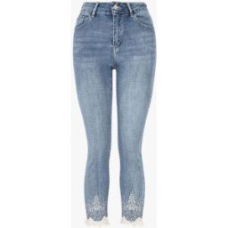 stand-prive.com Jean slim taille haute bords à dentelle et strass - Bleu bleu 36 female
